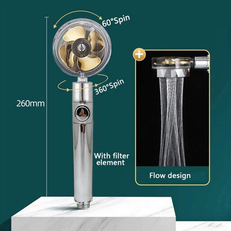Turbo High-Pressure Shower Head with 360° Rotation