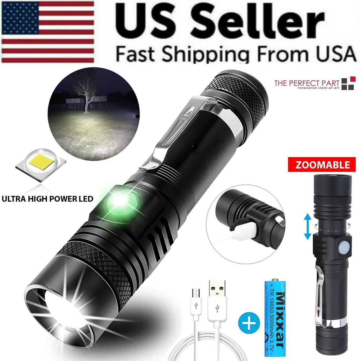 Rechargeable Zoomable LED Flashlight